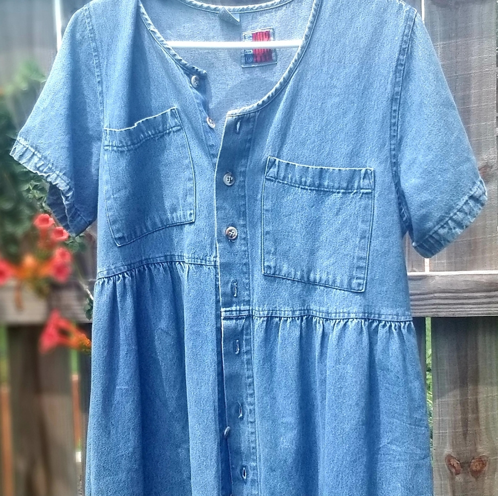 Retro Long Button Down Denim Dress